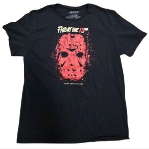 Friday the 13th Jason Voorhees Mask Camp Crystal Lake Size XL Black T Shirt